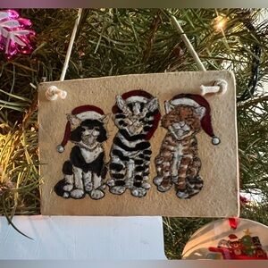 Singed Pottery Painted Cat Ornament